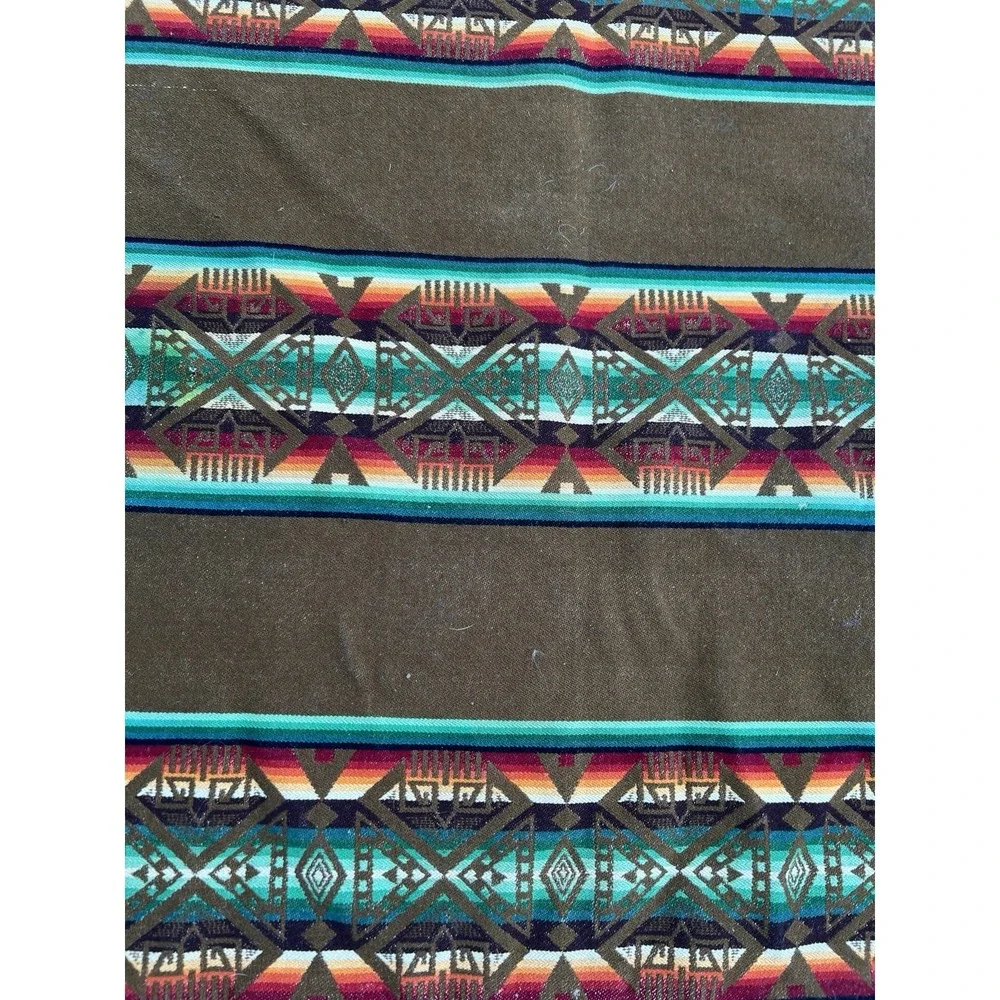 Vintage‎ Pendleton Wool Beaver State Aztec Blanket Throw Shawl Brown Green 60x66